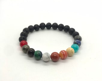 Solar System Galaxy Lava Stone Diffuser Stretch Bracelets, Universe Planets Gemstone Armband, Mens Womens Unisex Gift, Fathers Day Gift