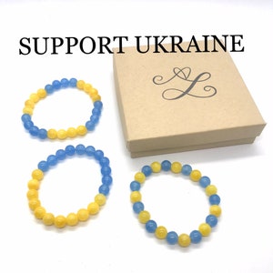 Support Ukraine bracelets, 100% Profits Donated, Yellow Blue Jade Armbands, Natural Gemstone Jewelry, Stand with Ukraine, Donate Good Cause