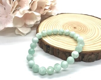 Natural Green Angelite Stretch Bracelet, 8mm Genuine Russian Green Moss Armband, Unique Irredescent Healing Stone, Christmas Gift for Her