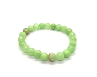 Natural Green Flower Jade Stretch Bracelet, Genuine Green Gemstone Stackable Armband, Christmas Gift for Her, Birthday Present for Mom Them