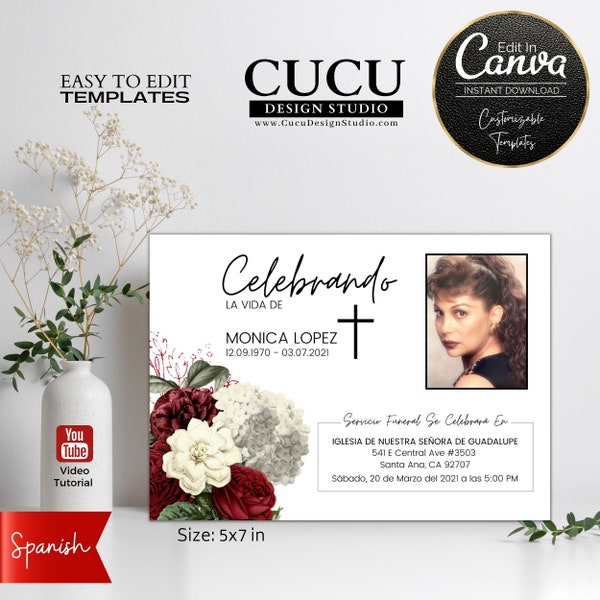 Spanish Funeral Announcement Template | Funeral Invite | Funeral Invitation Template | Funeral Card | In Loving Memory Card | FAC103_Spa