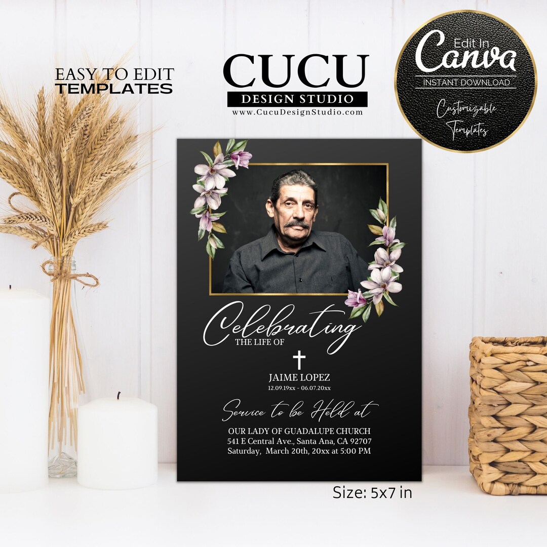 Funeral Card Template Canva Funeral Card in Loving Memory Cards Funeral