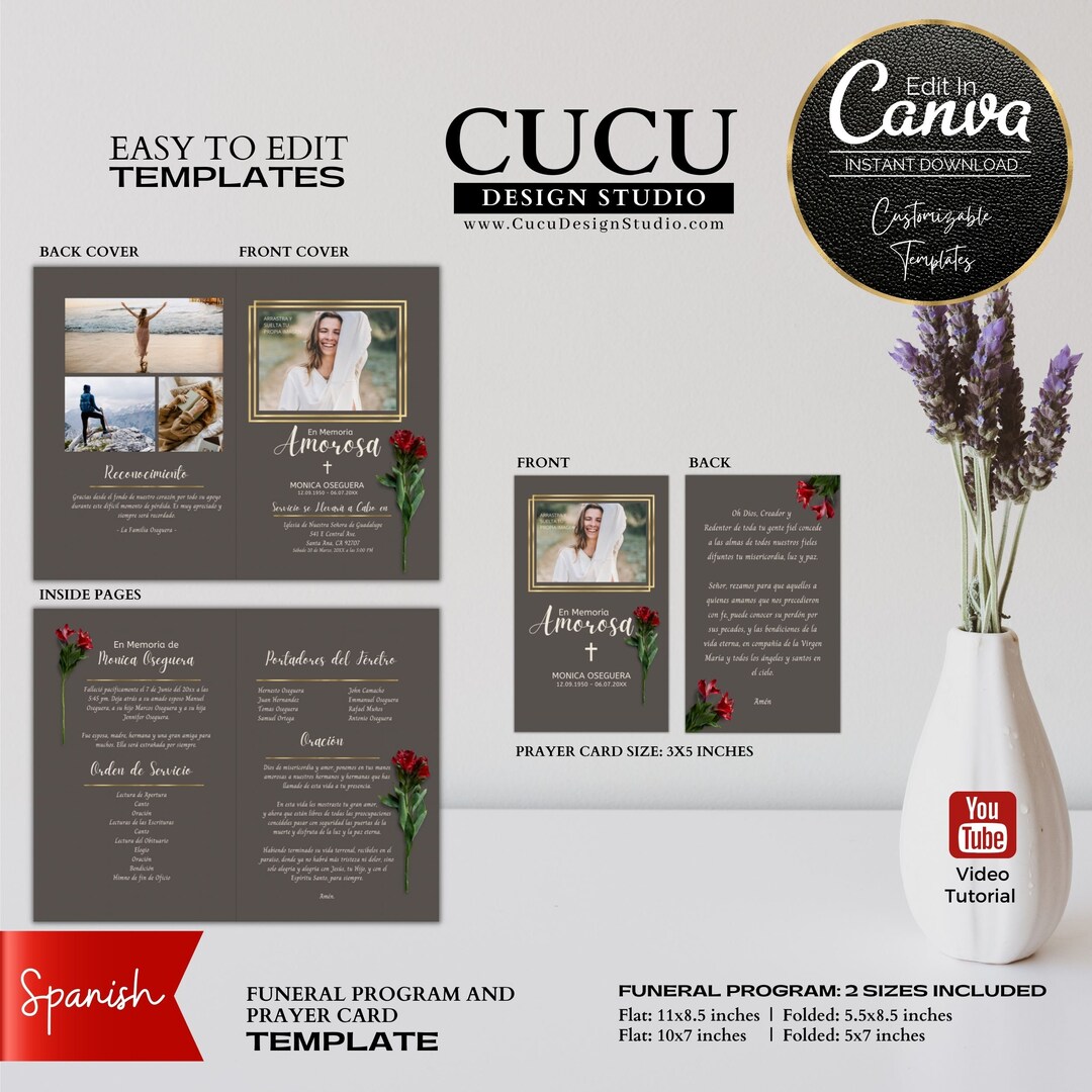 Spanish Funeral Program Spanish Prayer Card Template Etsy