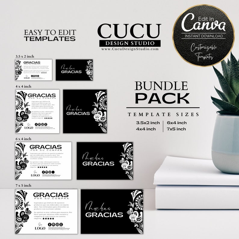 Plantilla gracias por su compra para negocios con estilo minimalista, fácil de editar en Canva, perfecta para branding y mejorar la experiencia del cliente en cada pedido / Thank you for your purchase card template for businesses with minimalist style, easy to edit in Canva, perfect for branding and enhancing customer experience with every order