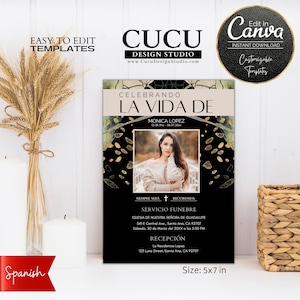 Spanish Funeral Invite Card | Spanish In Loving Memory Invite | Spanish Celebration of Life  | Canva Template Easy to Edit | FAC130_Spa