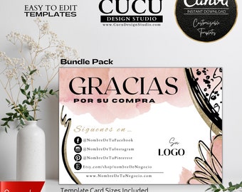 Spanish Thank You Card Template | Abstract Design, Small Business (Canva Editable, Digital Download)