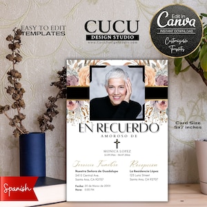 Tarjeta Funeraria Conmemorativa Española / Anuncio Funebres / Invitación Celebración de la Vida Español / Plantilla Funeral Español / Canva / FAC139_Spa