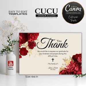 Carte funéraire | de Carte de remerciement pour funérailles Canva | Carte commémorative | Modèle de toile | Merci pour les funérailles | À la douce mémoire | FTC107_Eng