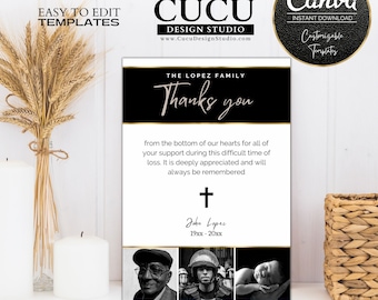Plantilla minimalista para tarjeta de agradecimiento por funeral / Canva (4x6) (Descarga digital)