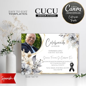 Tarjeta de convite para serviço comemorativo | Plantação de Tarjeta Funerária | Tarjetas de Convite Funeral | FAC100_Spa_Cinza