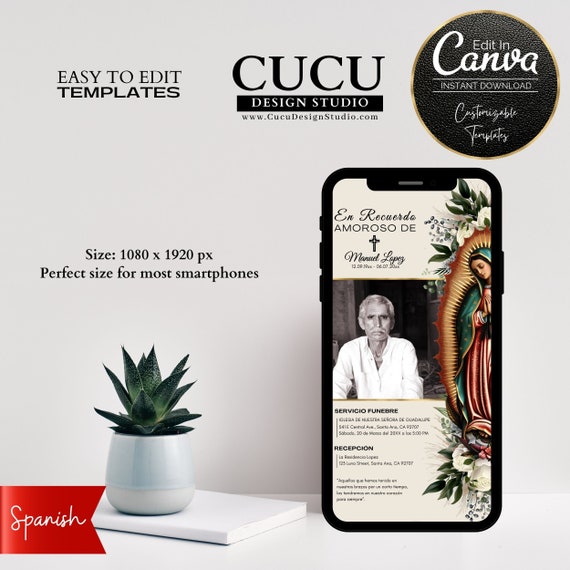 Spanish Funeral Evite | Tarjeta Funebre |  En Memoria de | Virgen Maria Funeral Invite Spanish | Editable Evite | FAC142_Spa_Smartphone