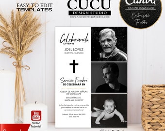 Funeral Invitation Canva Template, Invitación Funeral Español Editable, Celebrando La Vida Card, Memorial Invite 5x7, Instant Download