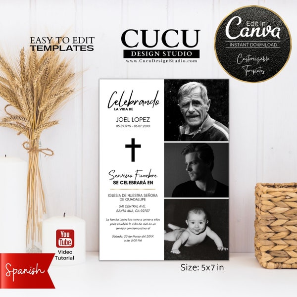 Funeral Announcement in Spanish | Funeral Invitation | In Loving Memory Funeral cards | Celebration of Life | Funeral Template | FAC119_Spa