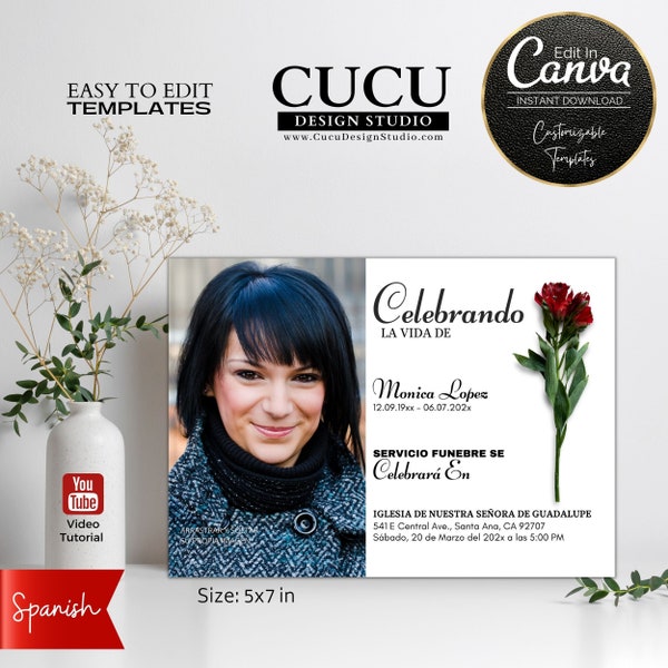 Funeral Spanish Celebration of Life Card Template | Sympathy Card Template Spanish | Celebration of Life Card Template Spanish | FAC121_Spa