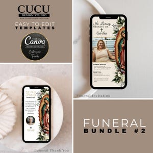Cartão de Funeral da Virgem Maria | Cartão de Funeral de Nossa Senhora de Guadalupe | Pacote de Celebração da Vida | Cartão de Funeral Editável | FB2_FTC142_Eng_Smartphone