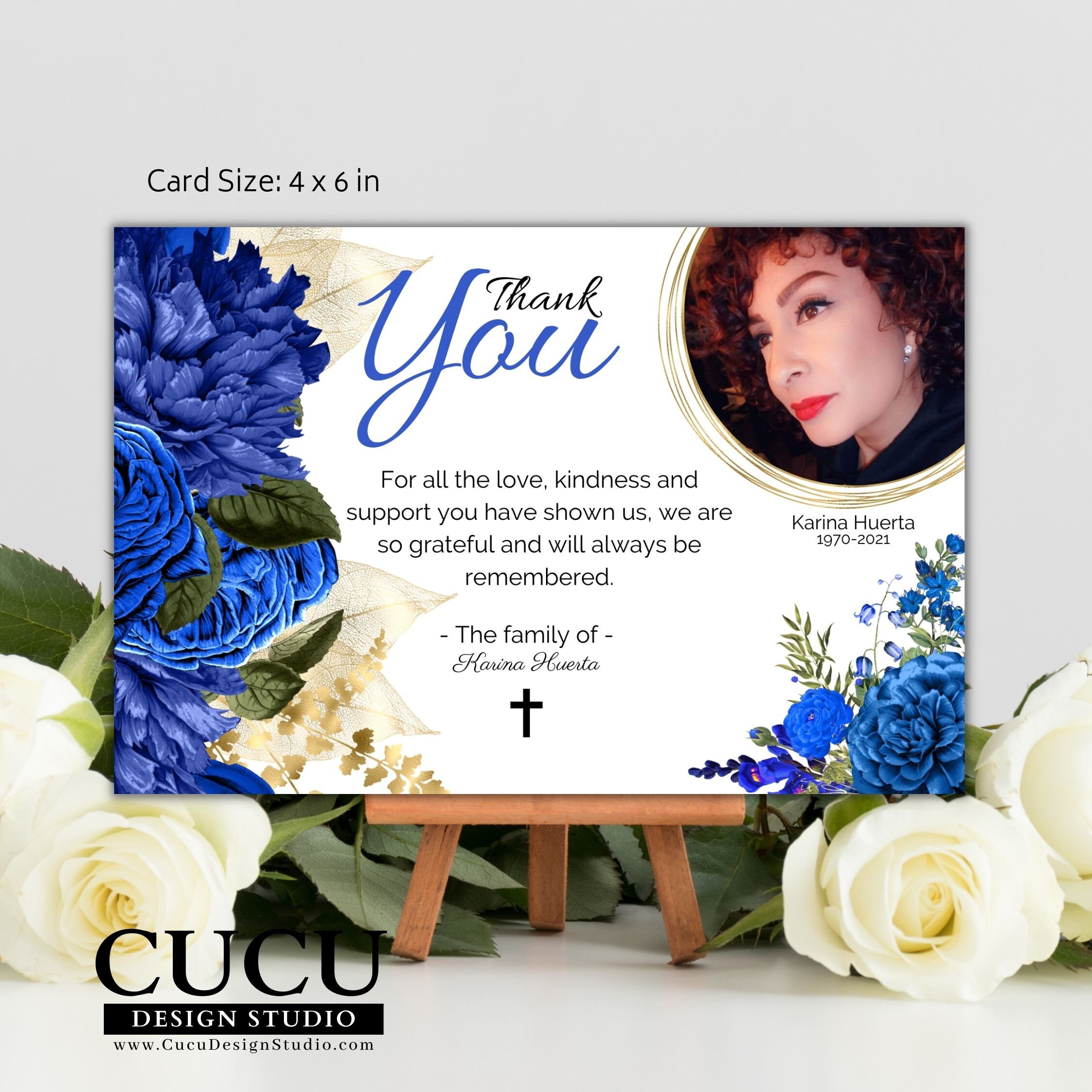Blue Flower Funeral Thank You Card Template | Canva (digital Download ...