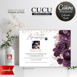Anuncios Funebres / Memorial en Español / Canva Template Funeral Announcement / Tarjeta de Funeral / Funeral Cards Spanish / FAC107_Spa