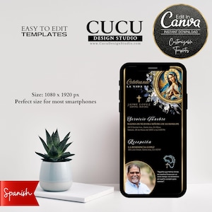 Spaanse begrafenisavond | Tarjeta Funebre |  Herinneringen aan | Begrafenisuitnodiging Maagd Maria Spaans | Begrafenis Maagd Maria | FAC148_Spa_Smartphone