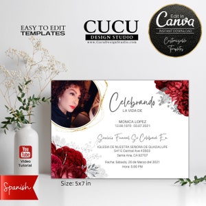 Spanish Funeral Card | Funeral Announcement Card | Funeral Invitation Card | Celebration of Life | In Loving Memory | FAC100_Spa