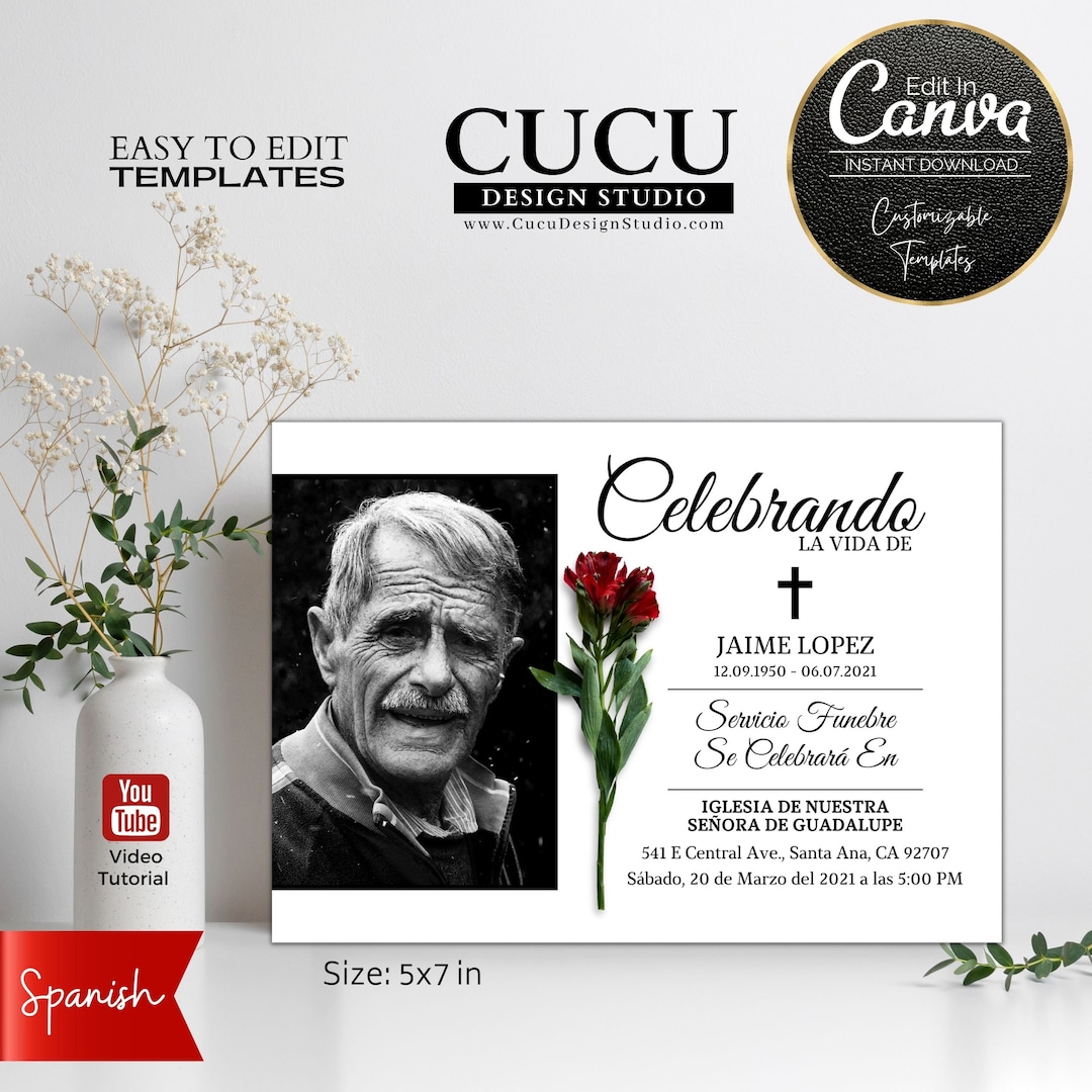 Spanish Funeral Announcement Card Funeral Invite Template Funeral