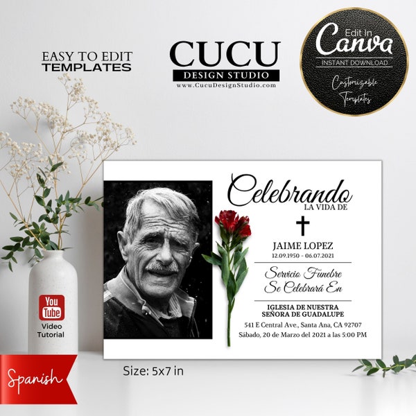 Spanish Funeral Announcement Card | Funeral Invite Template | Funeral Template | In Loving Memory  | Celebration of Life | FAC112_Spa