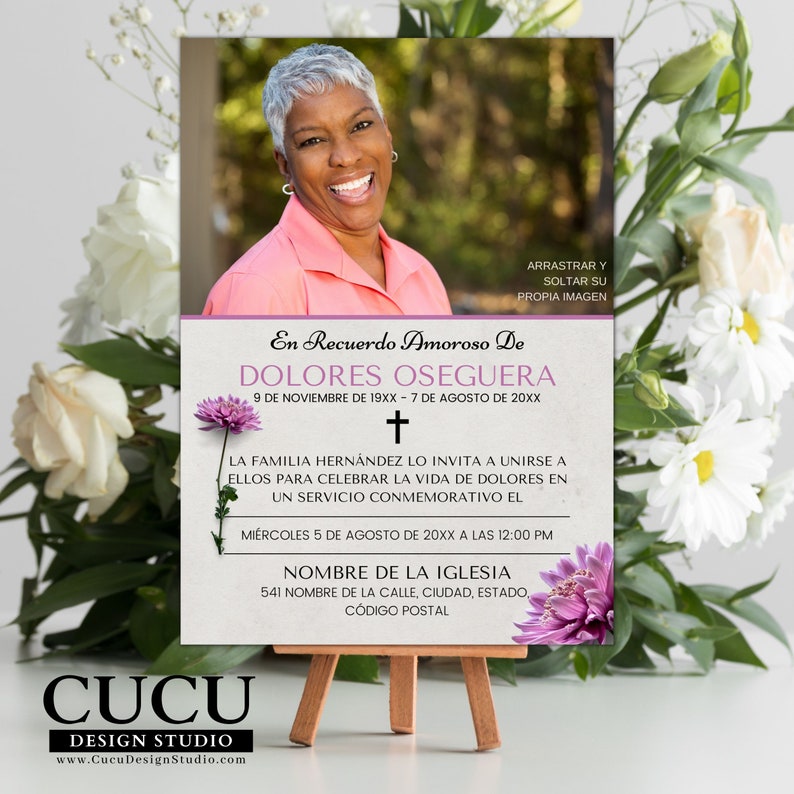 Spanish Funeral Announcement Card in Loving Memory Celebration of Life