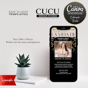 Spanish Funeral Card | Funeral Electronic Invitation for Smartphone | Editable Evite | FAC130_Spa_Smartphone