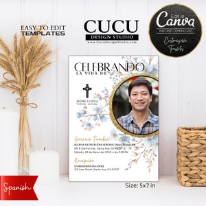 Tarjeta de Invitación Para Servicio Conmemorativo / Printable Memorial Card in Spanish / En Memoria de / FAC137_Spa_White_1pic
