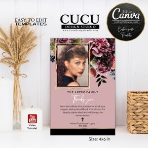 Modèle floral de remerciement pour funérailles | Carte funéraire en toile | Cartes funéraires | Célébration de la vie | de remerciements pour funérailles | FTC112_fra