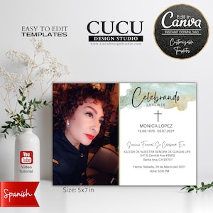 Celebração da vida em Español | Que En Paz Descanse | Convite para funeral em espanhol | Plantilla Funébre | Modelos funerários | FAC102_Spa