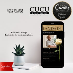 Spanish Electronic Funeral Announcement | Funeral Electronic Invitation for Smartphone | Editable Evite | FAC131_Spa_Smartphone