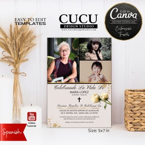 Plantillas de tarjetas de funeral en español / Invitación de funeral en español / En Paz Descanse / In Loving Memory Español / Funeral en español / FAC117_Spa