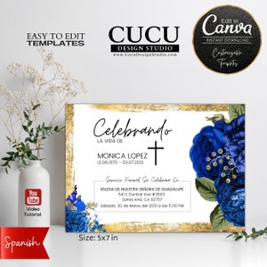 Plantilla de tarjeta de anuncio de funeral en español / Tarjetas de funeral / Invitación al funeral en memoria amorosa / Celebración de la vida / Tarjeta Canva / FAC104_Spa