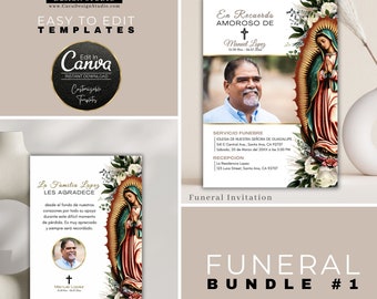 Plantilla Funeral Canva Editable | Virgen de Guadalupe Invitación | En Recuerdo Amoroso Memorial Card | Bundle Católico Instant Download
