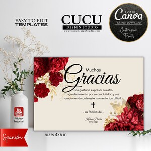 Carte funéraire espagnole | de remerciements pour funérailles Canva | Carte commémorative | Modèle de toile | Merci pour les funérailles | À la douce mémoire | FTC107_Spa