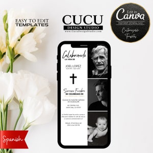 Anuncio Electrónico de Funeral en Español / Invitación Electrónica de Funeral para Smartphone / Evite Editable / FAC119_Spa_Smartphone