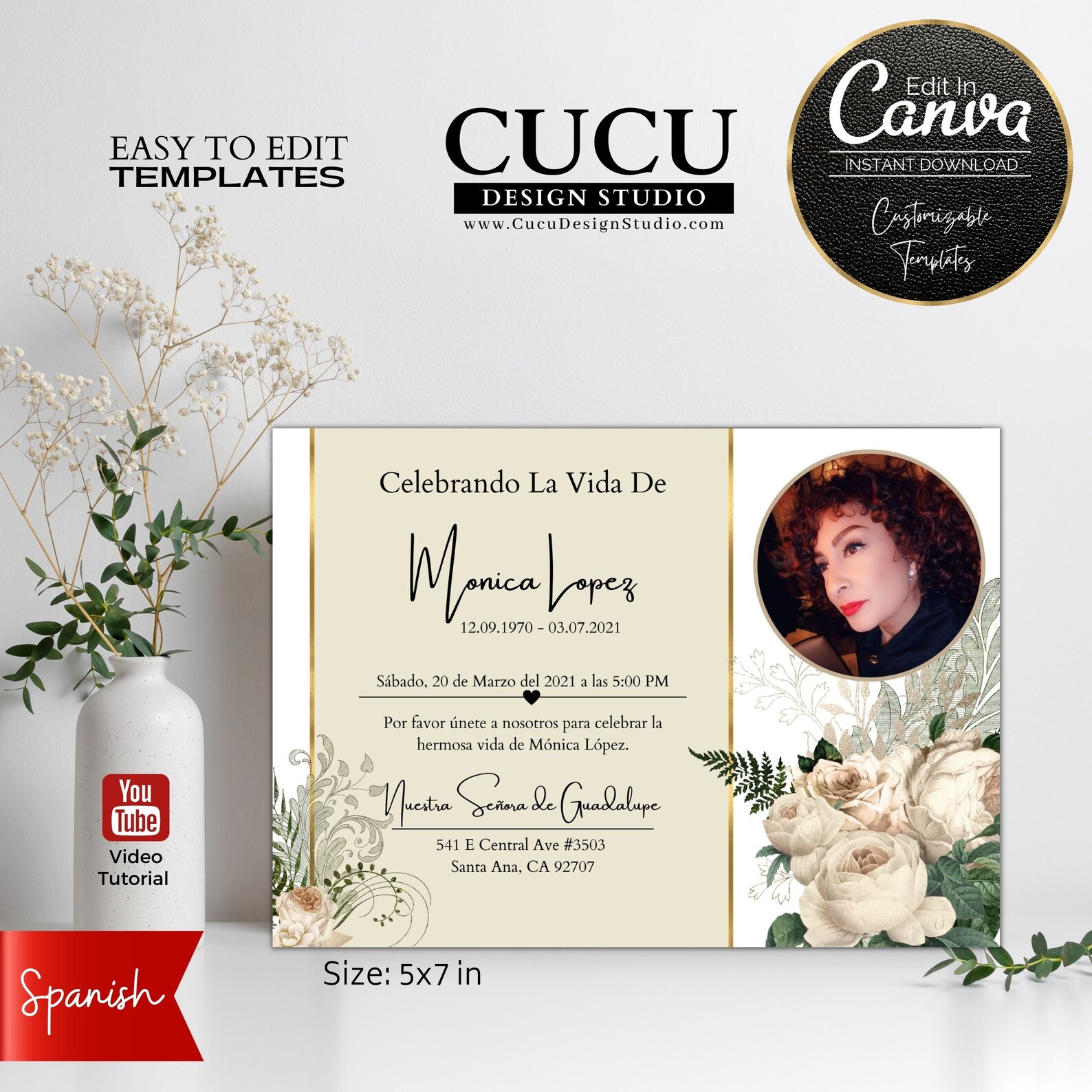 Spanish Funeral Announcement Card in Loving Memory Funeral Card Funeral