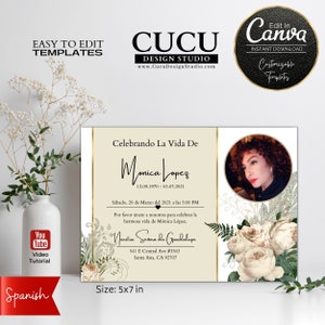 Tarjeta de anuncio de funeral en español / En memoria amorosa / Tarjeta de funeral / Invitación al funeral / Celebración de la vida / Tarjeta de funeral Canva / FAC108_Spa