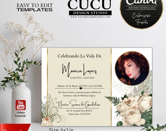 Plantilla Canva Memorial Español | Funeral Program 5x7 Editable | Invitación Celebración de Vida | Instant Download Template | Easy to Edit