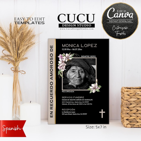 Celebracion de Vida | En Memoria de |  Servicio Funebre | Announcement Funeral Card in Espanol | Memorial Card Spanish  | FAC135_Spa