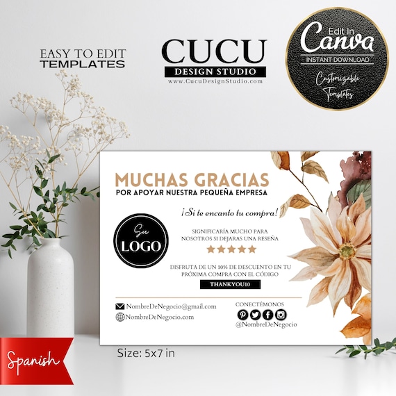 Spanish Promo Code Thank You Template Card for Small Business - Etsy