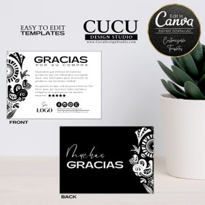 Diseño de tarjeta para pequeños negocios con mensaje de agradecimiento en español, perfecta para incluir en empaques Etsy y conectar emocionalmente con clientes / Thank you card design for small businesses with Spanish message, perfect for Etsy packaging inserts and creating emotional connection with customers