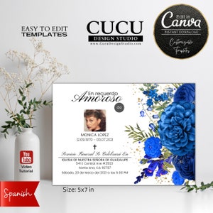 Cartão fúnebre espanhol | Anúncio Funeral | Em memória amorosa | Modelo de celebração da vida | Modelo Canva | Cartões de Simpatia | FAC106_Spa