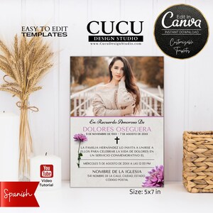 Spanish Funeral Announcement Card | In Loving Memory | Celebration of Life | Canva Funeral Card | Funeral Invitation |  FAC114_Spa