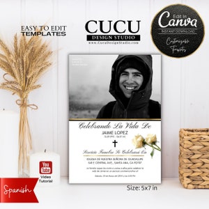 Tarjeta de Anuncio de Funeral Española / En Memoria Amorosa / Tarjetas Funerarias / Celebración de la Vida / Tarjeta Funeraria Canva / FAC116_Spa