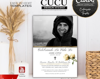 Editable Funeral Invite Canva Template Español Celebration of Life Card Elegant Memorial Invitation 5x7 Instant Download