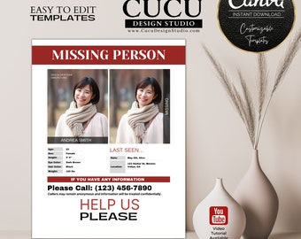 Customizable Missing Person Flyer | Canva Templates | Editable Missing Person Flyer Template | Missing Family Member | MPF100_Eng