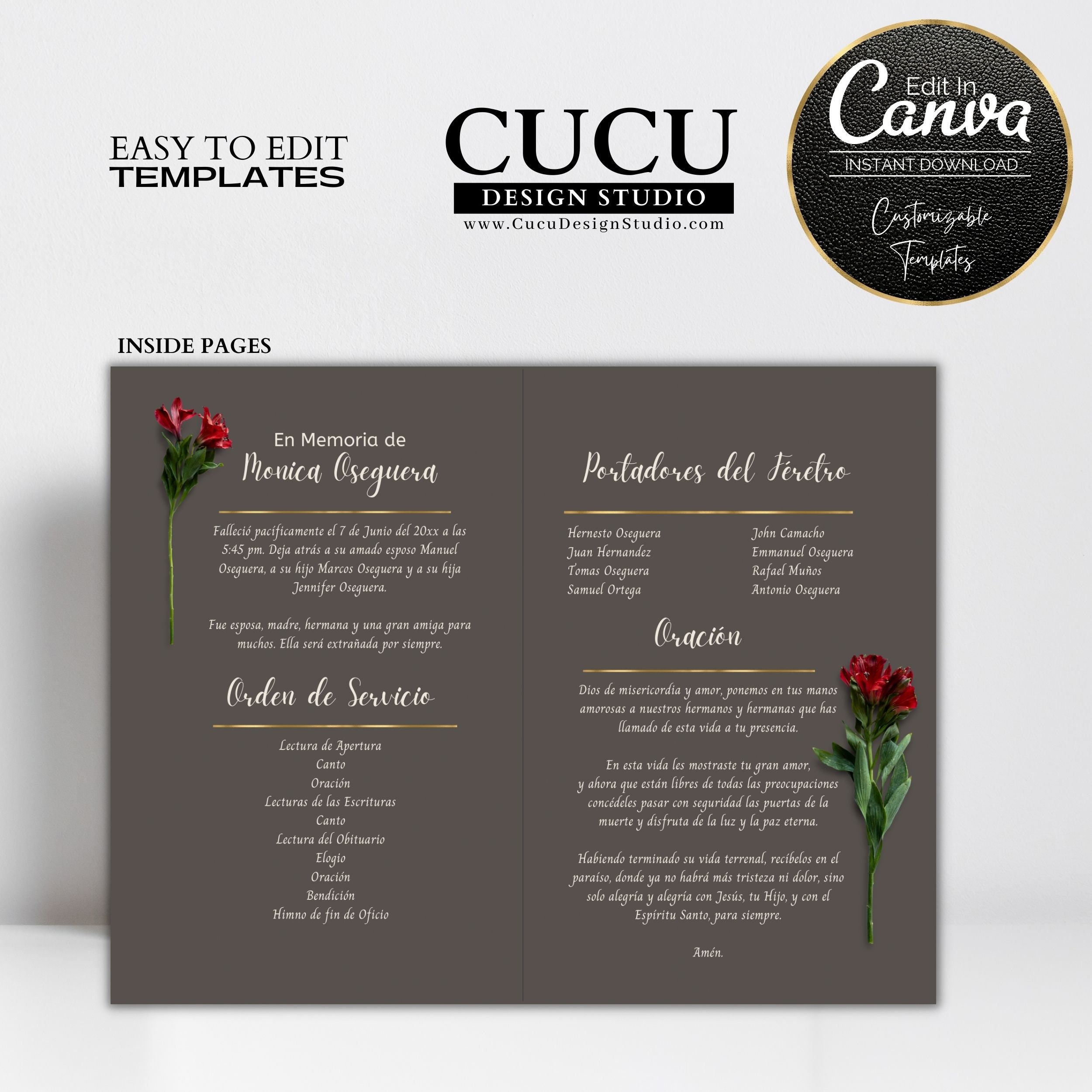 Spanish Funeral Program Spanish Prayer Card Template Etsy