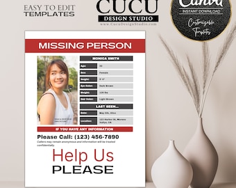 Missing Person Flyer Template | Editable Canva Design (Digital Download)