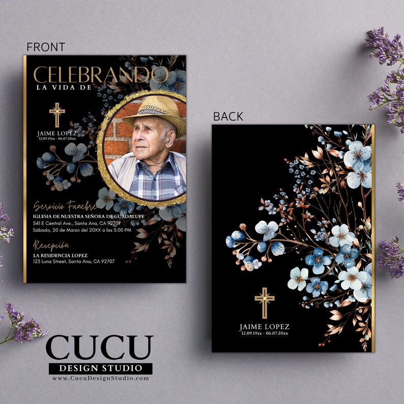 Elegant Funeral Invite Canva Template, Invitación Funeral Español